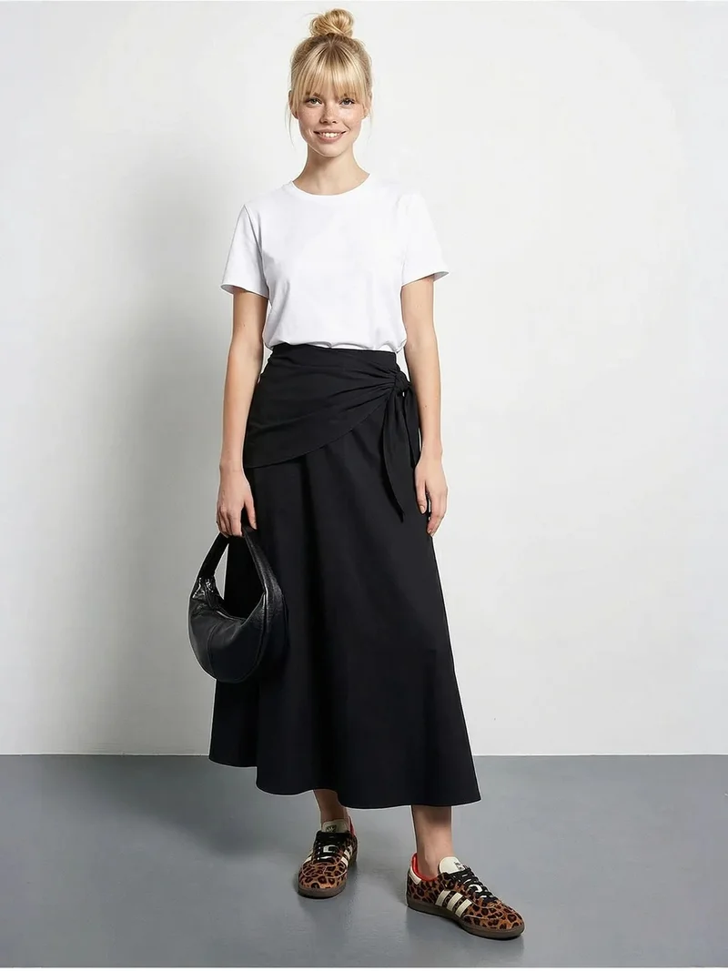 بيانكو لوتشي LUCCI High Waist A-Line Wrap Skirt with Tie Detail