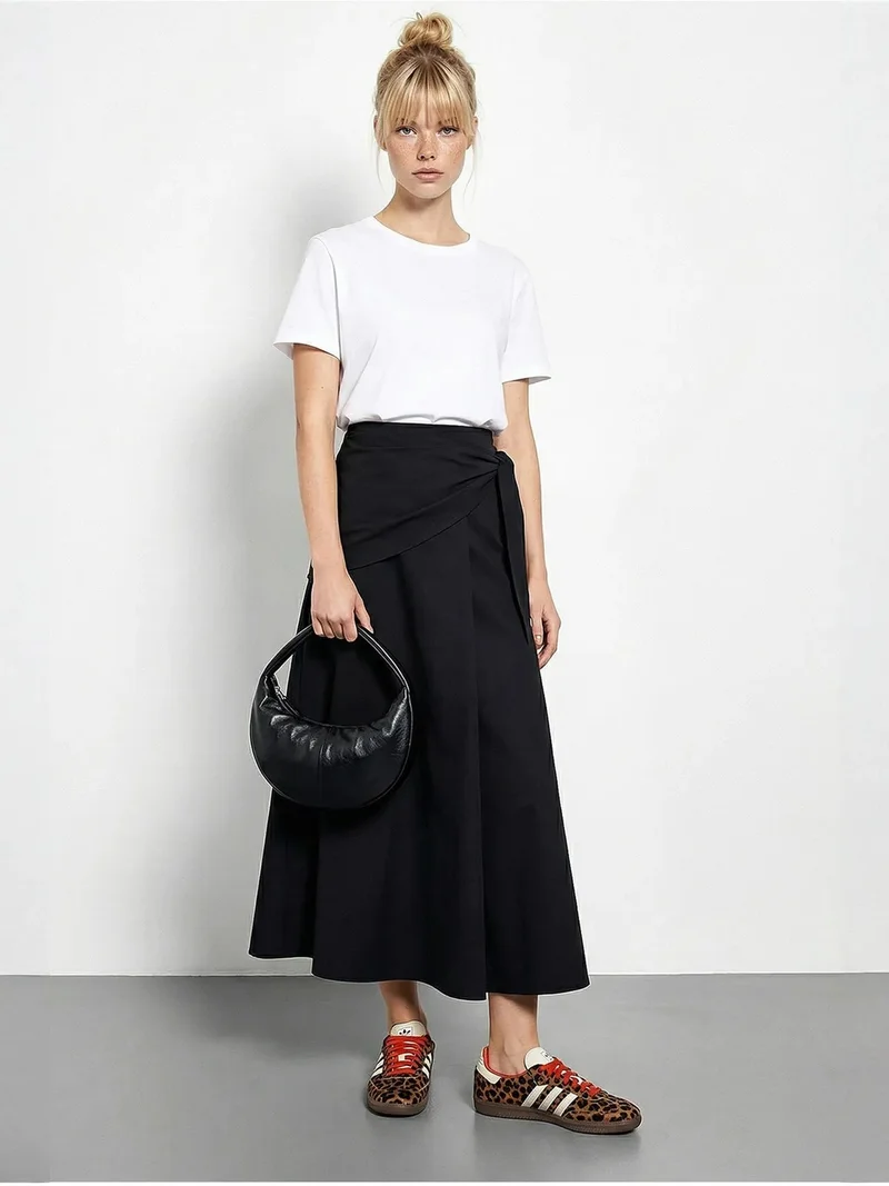 بيانكو لوتشي LUCCI High Waist A-Line Wrap Skirt with Tie Detail