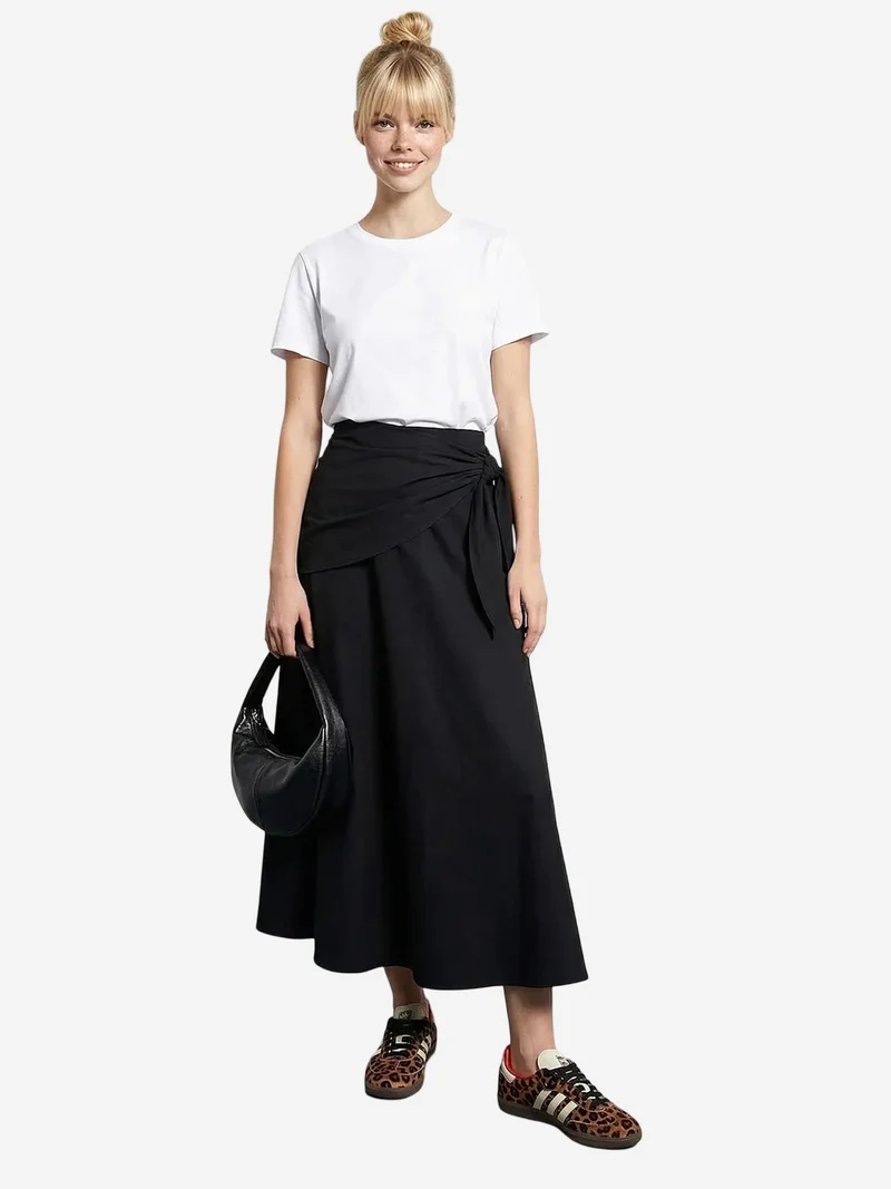 Bianco Lucci LUCCI High Waist A-Line Wrap Skirt with Tie Detail