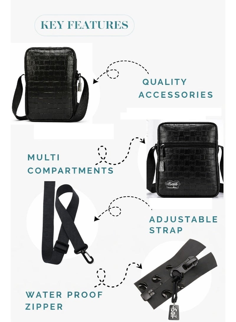 مجموعة سيف حقيبة كتف كروس بودي فاخرة من الجلد الصناعي، حقيبة رسول جلدية للرجال والنساء، حقيبة كتف كاجوال، خفيفة الوزن ومقاومة للماء للسفر والمشي – بني - Image 3