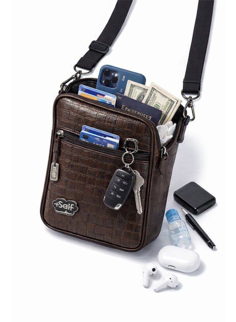 مجموعة سيف حقيبة كتف كروس بودي فاخرة من الجلد الصناعي، حقيبة رسول جلدية للرجال والنساء، حقيبة كتف كاجوال، خفيفة الوزن ومقاومة للماء للسفر والمشي – بني - Image 5