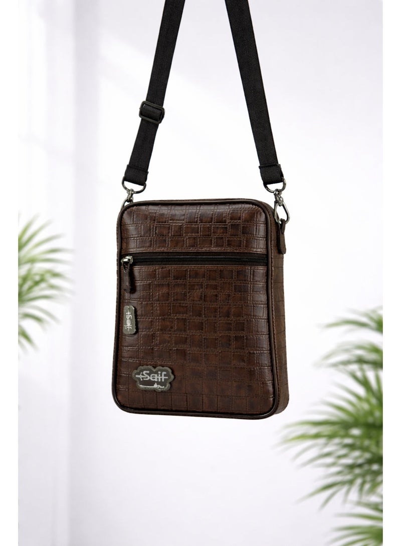 مجموعة سيف حقيبة كتف كروس بودي فاخرة من الجلد الصناعي، حقيبة رسول جلدية للرجال والنساء، حقيبة كتف كاجوال، خفيفة الوزن ومقاومة للماء للسفر والمشي – بني - Image 2