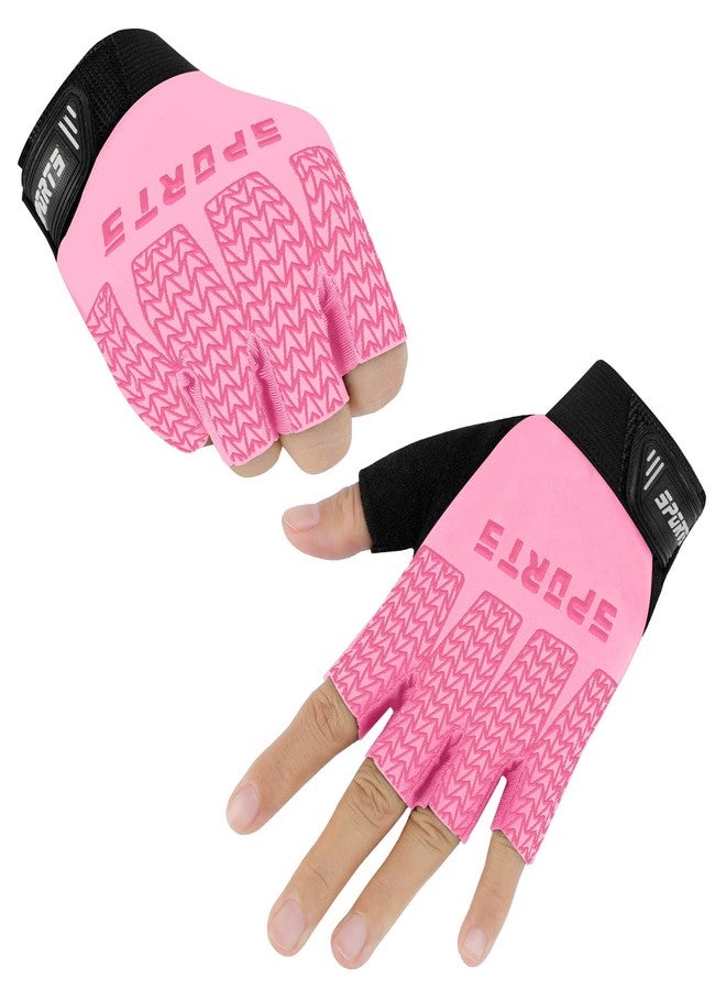 Bumobot Kids Fingerless Sports Gloves, Kids Cycling Gloves, Non-Slip Kids Boys Girls Half Finger Gloves for Cycling Biking Fishing Climbing Riding Outdoor Sports, Pink, Medium - Image 2