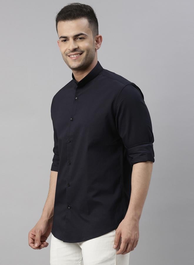 بوشيرت قميص بوشيرت بياقة ماندرين سادة بقصة عادية - Image 2