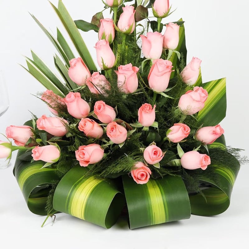 FlowerAura Fresh Live Flower Bouquet of 30 Pink Rose Flowers In Kashmiri Basket For Birthday Gift Anniversary Gift Wedding Gift Congratulations Gift Gift For Special Occasions Same Day Delivery - Image 3
