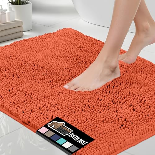 GORILLA GRIP Bath Rug Mat, Thick Soft Absorbent Chenille, Quick Dry Microfiber Mats, Rubber Backing Washable Shower Floor Rugs, Bathmat Runner, US Designed Bathroom Home Decor Accessories 24x17, Coral - Image 1