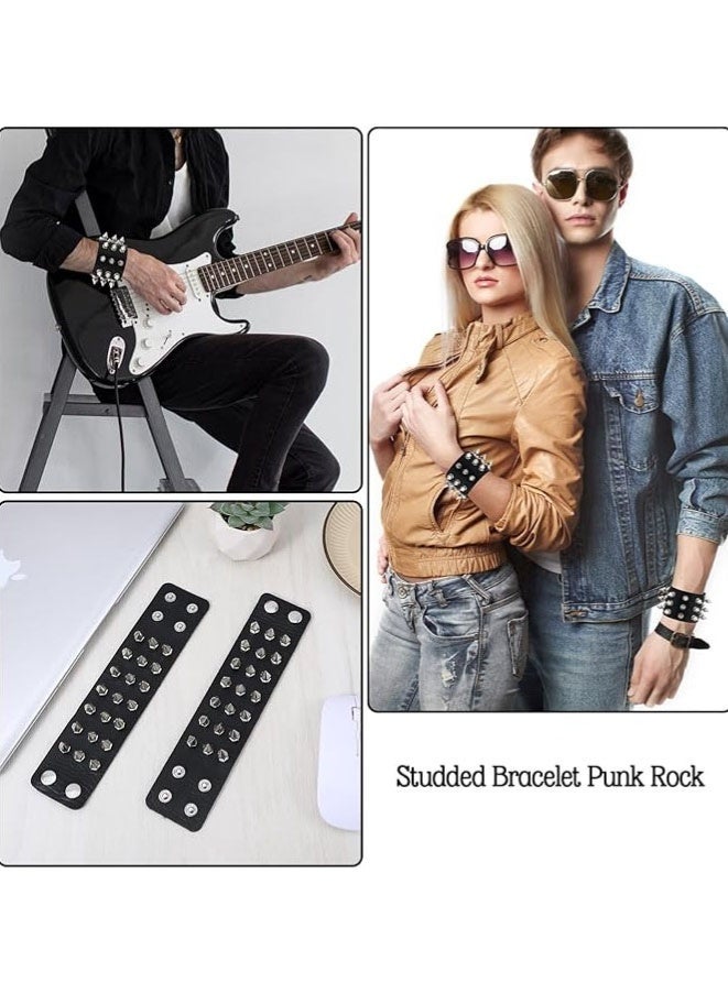 2Pcs Punk Studded Bracelet Rivets Bracelet, Pirate Rock Punk Biker Wide Strap Leather Bracelet for Mens Womens Rock Vintage Gothic Style Adult - Image 5