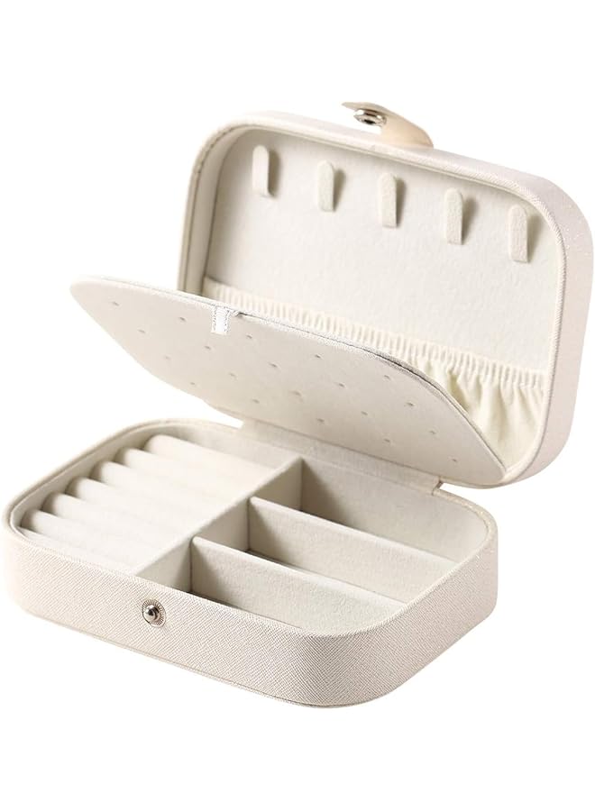 The Bros Small Jewelry Box For Women Travel Jewelry Organizer Double Layer for Necklace Earring Rings Jewelry (Off white, 16.5 * 11.5 * 5.5CM) - Image 1