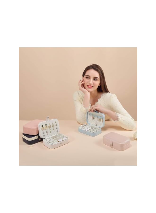 The Bros Small Jewelry Box For Women Travel Jewelry Organizer Double Layer for Necklace Earring Rings Jewelry (Off white, 16.5 * 11.5 * 5.5CM) - Image 5