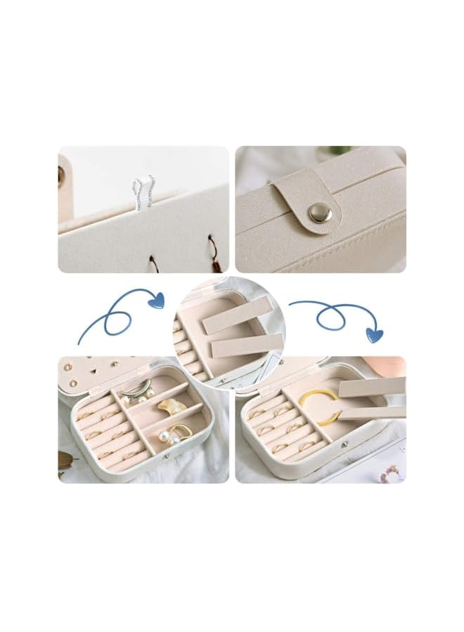 The Bros Small Jewelry Box For Women Travel Jewelry Organizer Double Layer for Necklace Earring Rings Jewelry (Off white, 16.5 * 11.5 * 5.5CM) - Image 2
