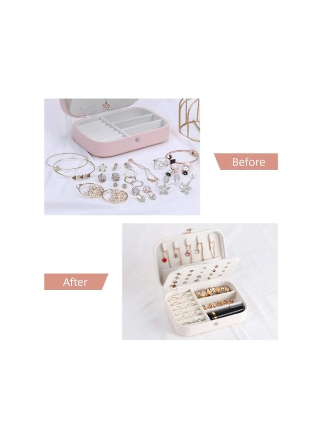 The Bros Small Jewelry Box For Women Travel Jewelry Organizer Double Layer for Necklace Earring Rings Jewelry (Off white, 16.5 * 11.5 * 5.5CM) - Image 3