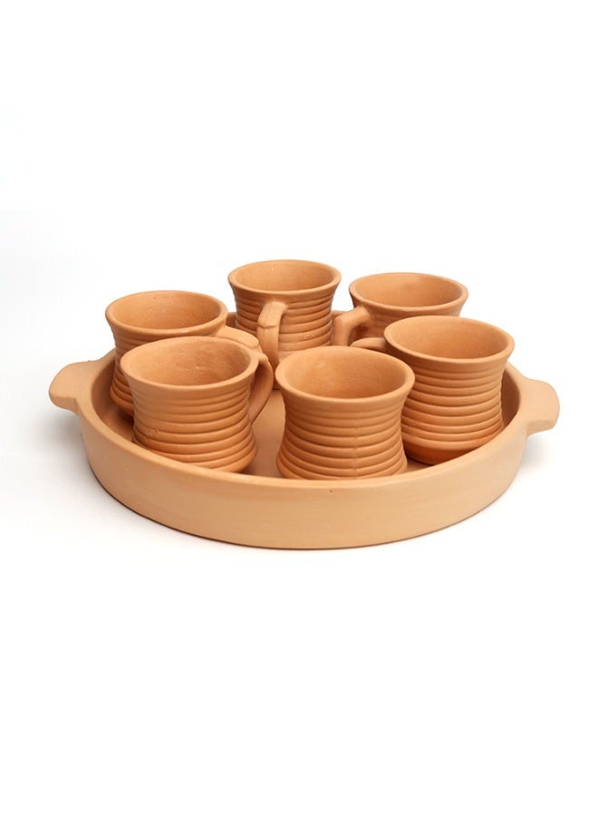 ارك مجموعة أكواب وصينية من الطين التيراكوتا من ARK (طقم من ٧ قطع) | أكواب بسعة ١٠٠ مل | مصنوعة يدويًا | فخار للشاي والقهوة | صديقة للبيئة | موازنة مستوى الحموضة (pH) | خالية من المواد الكيميائية | هدية لصحة ورفاهية - Image 1