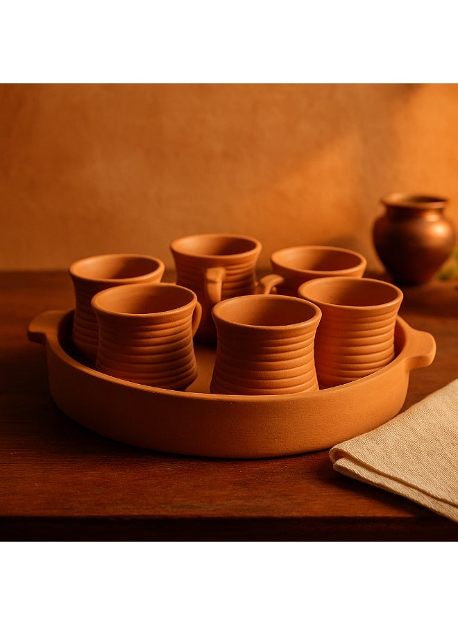 ارك مجموعة أكواب وصينية من الطين التيراكوتا من ARK (طقم من ٧ قطع) | أكواب بسعة ١٠٠ مل | مصنوعة يدويًا | فخار للشاي والقهوة | صديقة للبيئة | موازنة مستوى الحموضة (pH) | خالية من المواد الكيميائية | هدية لصحة ورفاهية - Image 4