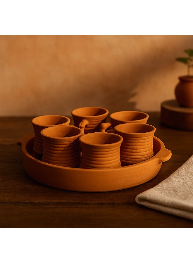 ارك مجموعة أكواب وصينية من الطين التيراكوتا من ARK (طقم من ٧ قطع) | أكواب بسعة ١٠٠ مل | مصنوعة يدويًا | فخار للشاي والقهوة | صديقة للبيئة | موازنة مستوى الحموضة (pH) | خالية من المواد الكيميائية | هدية لصحة ورفاهية - Image 5