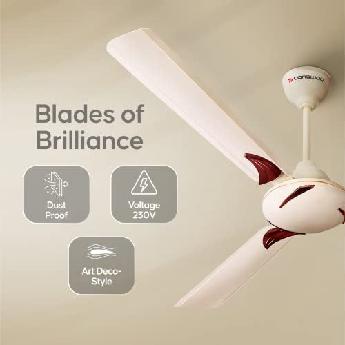 LONGWAY Creta P1 1200 mm/48 inch Ultra High Speed 3 Blade Anti-Dust Decorative Star Rated Ceiling Fan (Ivory, Pack of 1) - Image 3