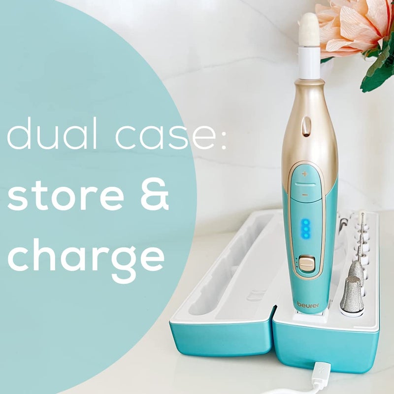 Beurer MP84 Professional Manicure & Pedicure Nail Drill Kit, 14-Piece Cordless Electric Nail File with 10 Attachments, LED Light, Adjustable Speed, Charging Storage Case - Image 5