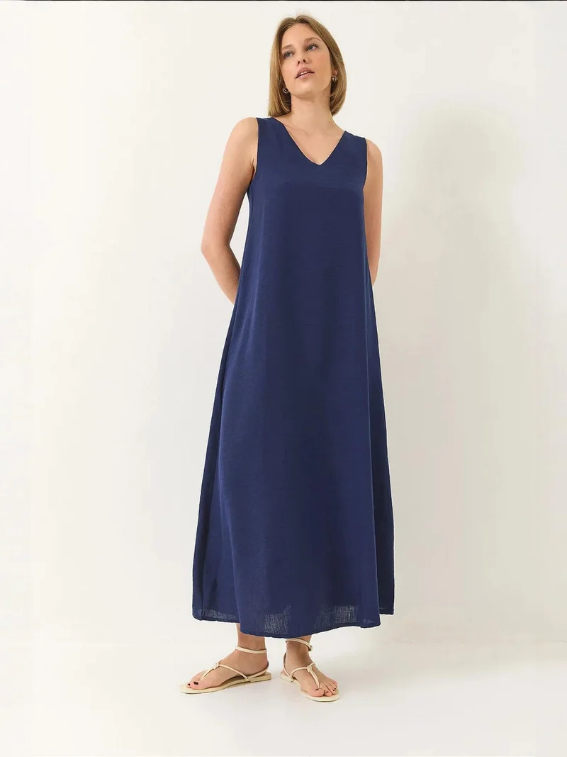 Bianco Lucci Navy Blue LUCCI V-Neck Maxi Dress for Women | Best Price UAE