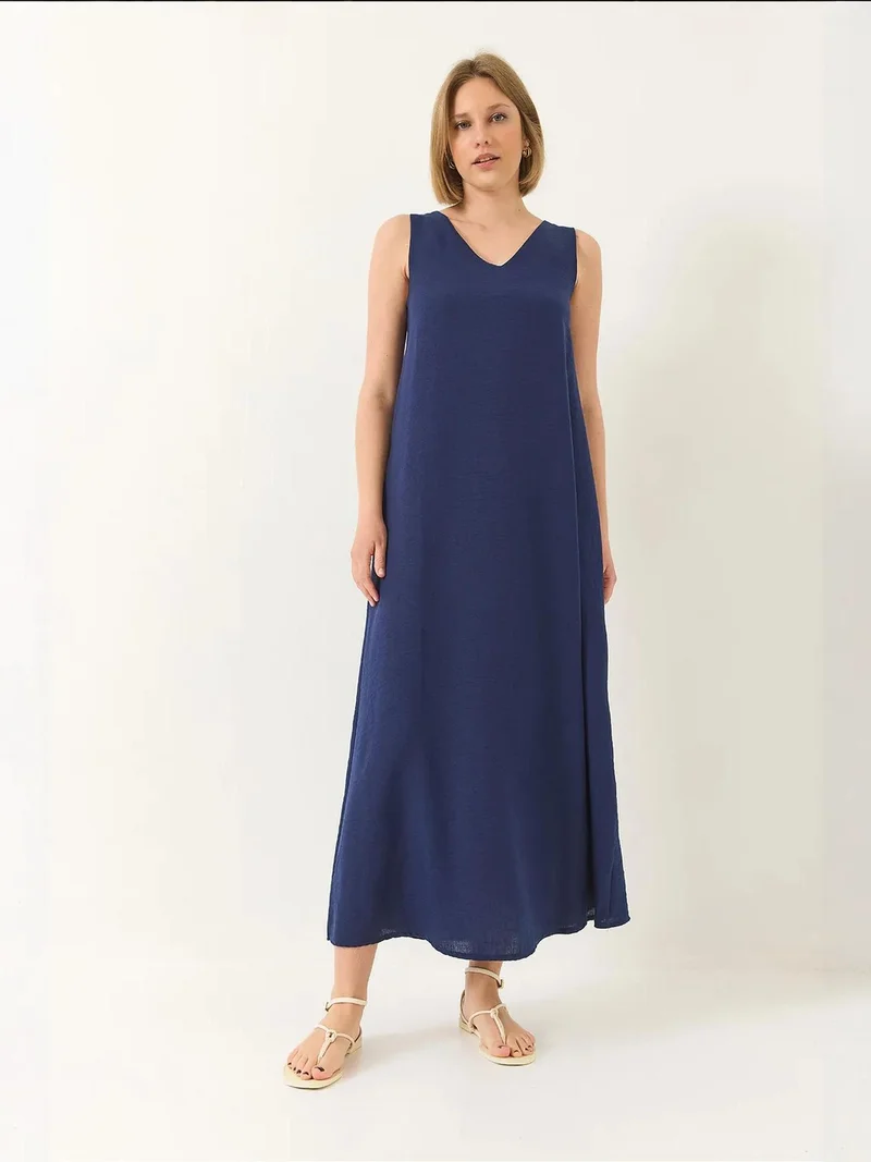 Bianco Lucci Navy Blue LUCCI V-Neck Maxi Dress for Women | Best Price UAE