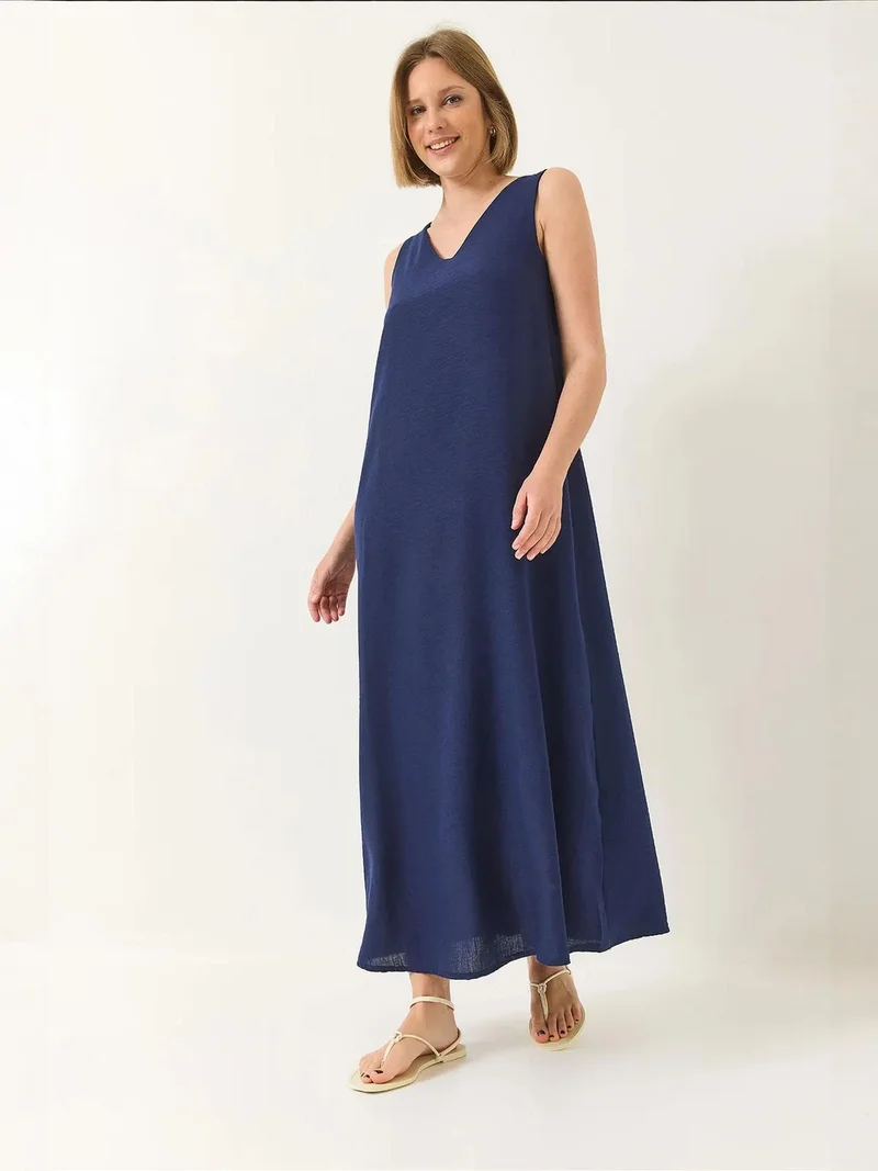 Bianco Lucci Navy Blue LUCCI V-Neck Maxi Dress for Women | Best Price UAE
