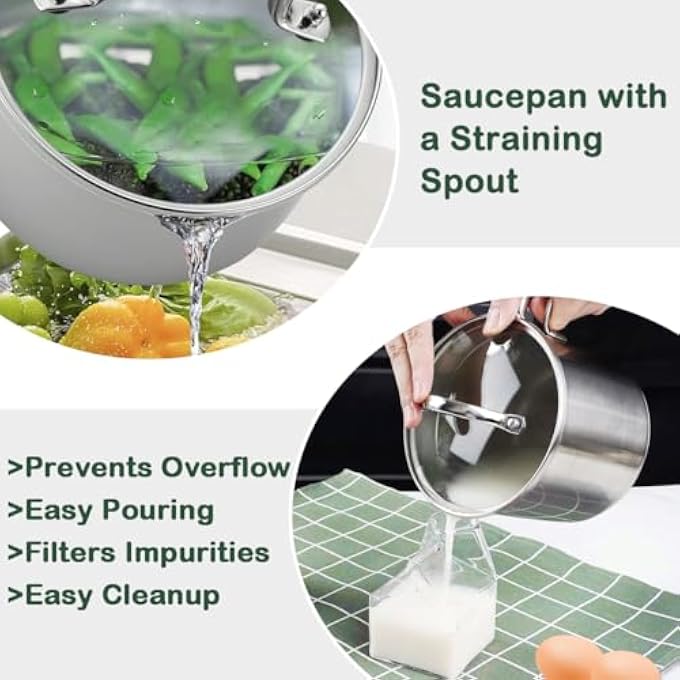 Unity Stainless Steel Saucepan With Glass Lid 14Cm Milk Pot 15 Quart Stock Pot 6 Cups Burner Pot With Pour Spouts Perfect For Milk Sauces Pasta And Noodles - Image 3