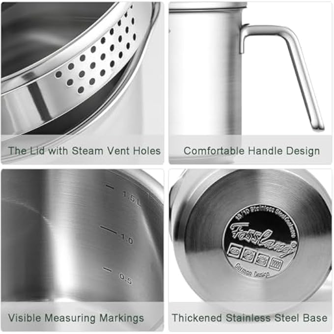 Unity Stainless Steel Saucepan With Glass Lid 14Cm Milk Pot 15 Quart Stock Pot 6 Cups Burner Pot With Pour Spouts Perfect For Milk Sauces Pasta And Noodles - Image 4