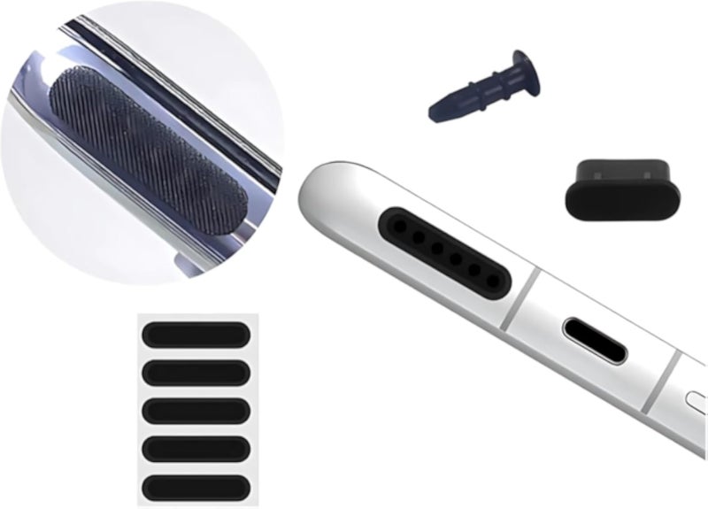 Anti-Dust Speaker Mesh Filter, 3-in-1 Silicone Type-C Plug and 3.5mm Socket Protector â€“ 5 Pieces Black