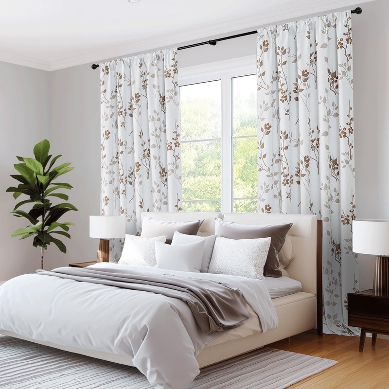 Beauoop Floral 100% Blackout Curtains 84 Inches Long 2 Panels for Bedroom Living Room Tan Brown and White Flower Patterned Room Darkening Thermal Soundproof Rod Pocket Back Tab Window Drapes, 52X84 - Image 5