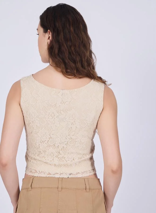 Outzidr  Beige Fitted Lace Top for Women | Best Price UAE
