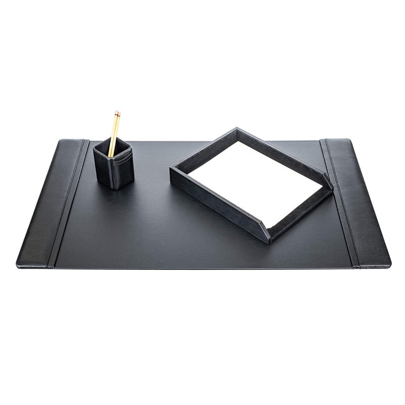 Dacasso Genuine TopGrain Black Leather 3piece Desk Set