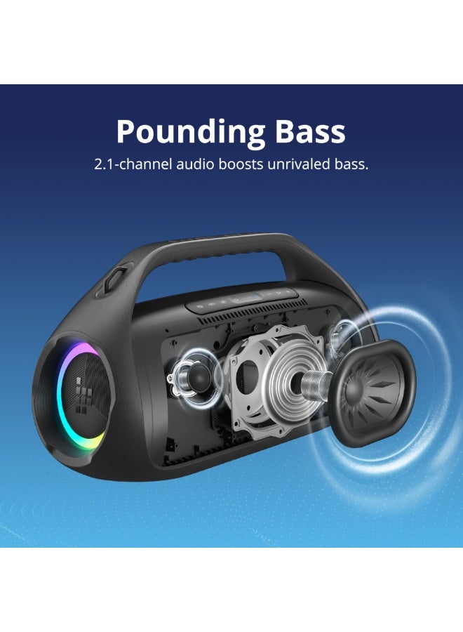 Tronsmart - Bang 2, Portable Bluetooth Speaker, 90W Deep Bass, Custom EQ & Light, IPX6 Waterproof, 26H Playtime for Outdoor, Beach, Party - (Black) - Image 2