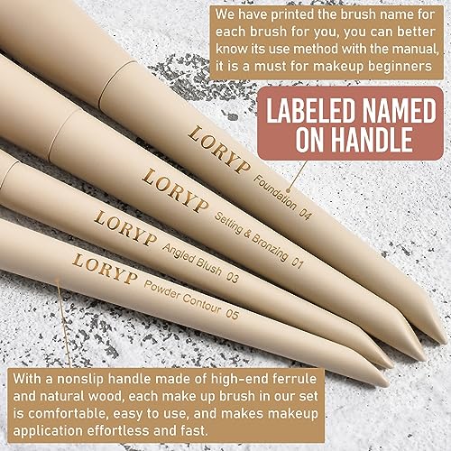 LORYP 18 Piece Makeup Brushes Set Labeled Face and Eye Brush Set Complete with Foundation, Concealer, Contour, Blending, Blush, Eyeshadow Brushes with Travel Holder Case - Image 4