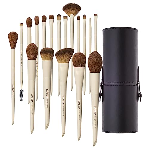 LORYP 18 Piece Makeup Brushes Set Labeled Face and Eye Brush Set Complete with Foundation, Concealer, Contour, Blending, Blush, Eyeshadow Brushes with Travel Holder Case - Image 1