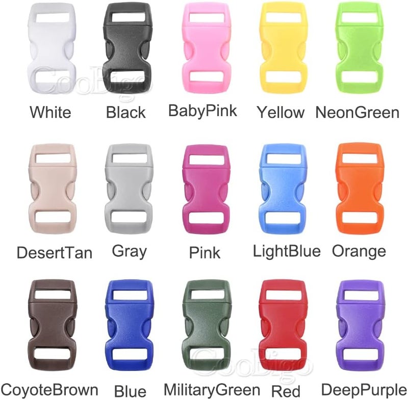 CooBigo 100pack Assorted 3/8" Curve Contoured Side Release Buckle for Parachute 550 Cord Paracord Bracelet Pets Collar Strap Webbing Sewing Accessories FLC003-C - Image 4