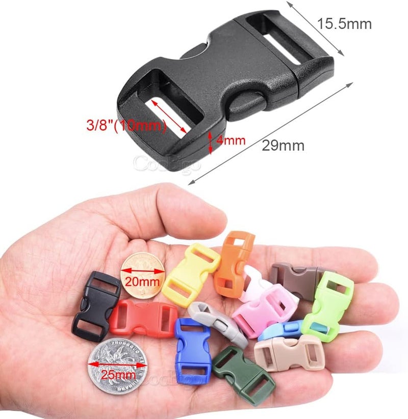 CooBigo 100pack Assorted 3/8" Curve Contoured Side Release Buckle for Parachute 550 Cord Paracord Bracelet Pets Collar Strap Webbing Sewing Accessories FLC003-C - Image 2