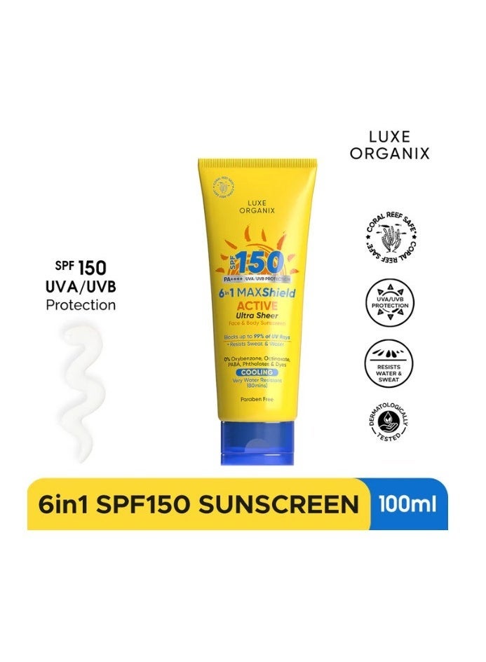 Luxe Organix SPF 150 6-in-1 Maxshield Active Ultra Sheer Face & Body Cooling Sunscreen - 100ml - Image 2