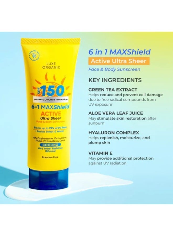 Luxe Organix SPF 150 6-in-1 Maxshield Active Ultra Sheer Face & Body Cooling Sunscreen - 100ml - Image 4