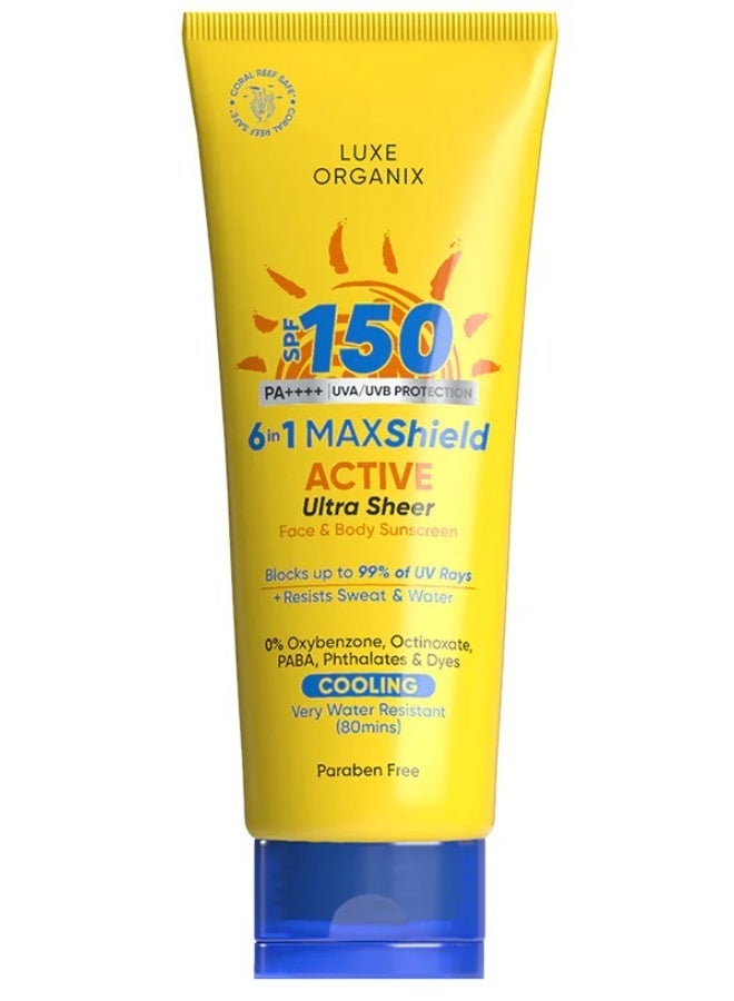 Luxe Organix SPF 150 6-in-1 Maxshield Active Ultra Sheer Face & Body Cooling Sunscreen - 100ml - Image 1