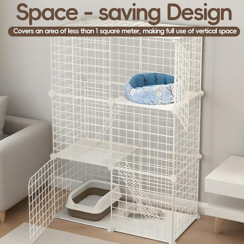 HIKKY قفص قطط كبير من 3 طبقات من HIKKY - حاوية داخلية، ملعب DIY مرن، بيت قفص سلكي معدني قابل للفصل مع بابين، سلمين منحدرين لـ 1-2 قطط، حيوانات صغيرة (أبيض) - Image 5