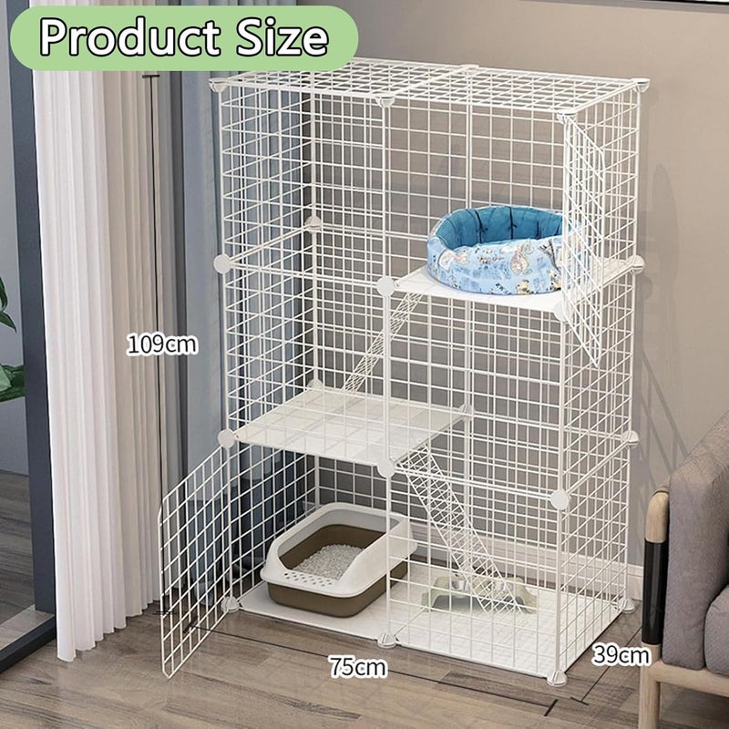HIKKY قفص قطط كبير من 3 طبقات من HIKKY - حاوية داخلية، ملعب DIY مرن، بيت قفص سلكي معدني قابل للفصل مع بابين، سلمين منحدرين لـ 1-2 قطط، حيوانات صغيرة (أبيض) - Image 2