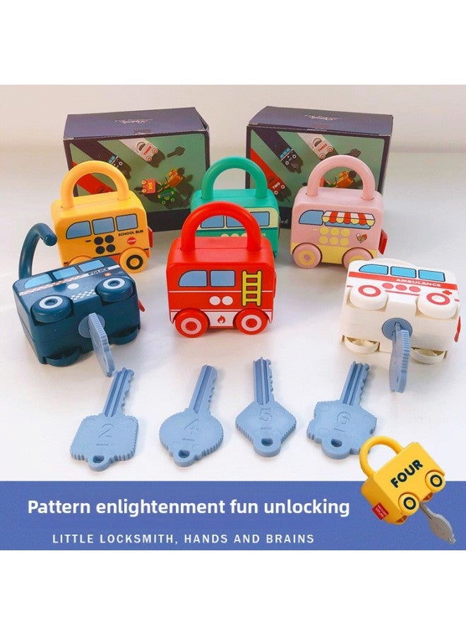 Children's Unlock Toy Fun Car Key Matching Small Lock Head Early Education Educational Life Skills Training Unlock-Color:School Bus Ice Cream Car Three Pack  - Image 2