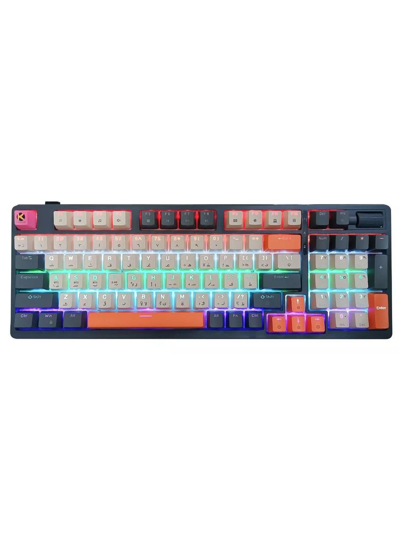 k Gaming Iron Hawk Tri-Mode Wireless Mechanical Keyboard, Jelly Blue Switch, AR/EN - Blue - Image 1