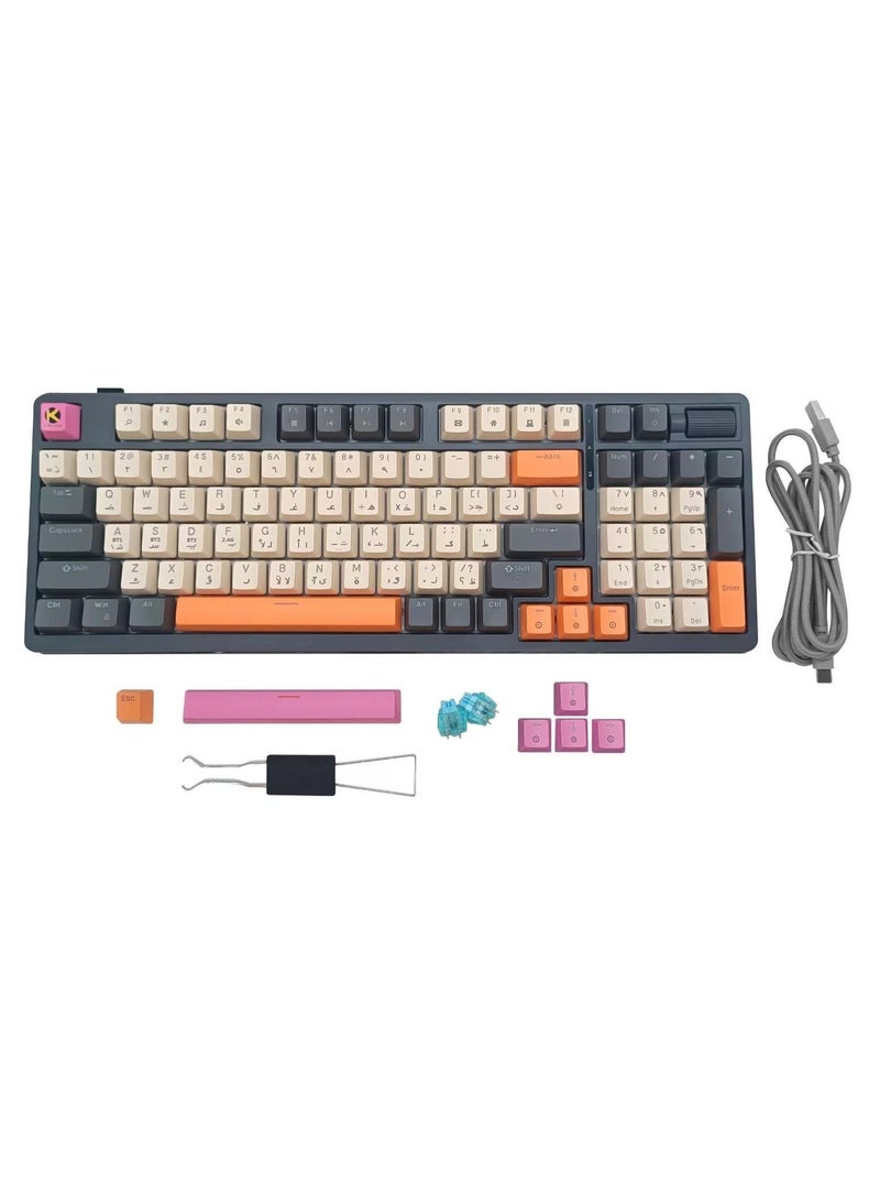 k Gaming Iron Hawk Tri-Mode Wireless Mechanical Keyboard, Jelly Blue Switch, AR/EN - Blue - Image 2