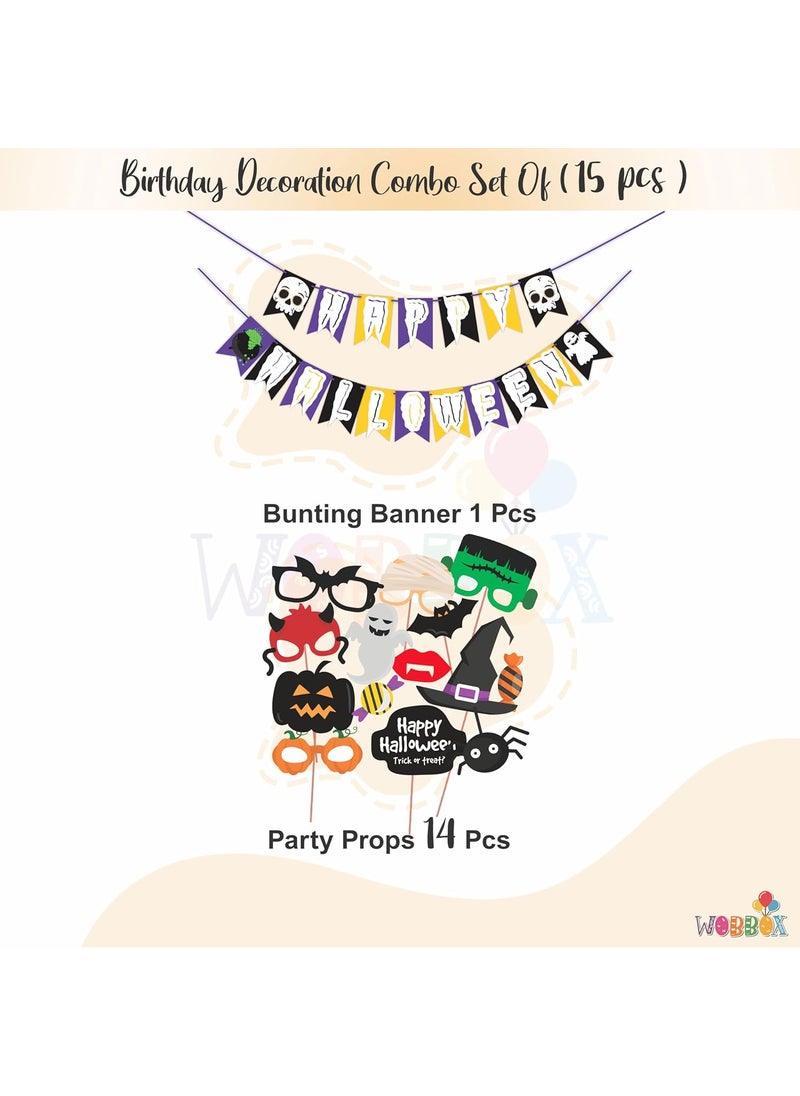 WOBBOX - WOBBOX Halloween Party Prop Photo Booth Props DIY Kit with Bunting Banner for Party Supplies Featuring Boo Pumpkin Ghost Halloween Decorations Photo Booth Props (Combo YV) - Image 1