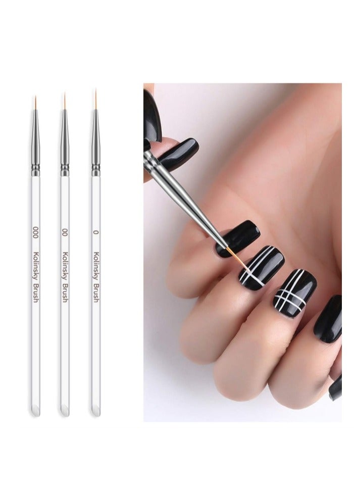 3 Pcs Professional Nail Art Brush Set Liner Pens Striping Brushes for Short Strokes, Details, Blending, Elongated Lines Etc - Image 1