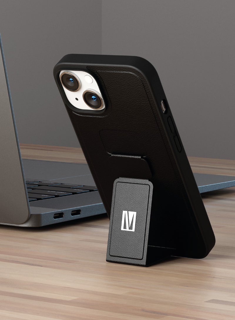 LEVELO iPhone 14 Case 6.1inch Morphix Grip stand PU Leather Back Cover / Easy Snap-On / Drop & Bumper Protection - Black - Image 2