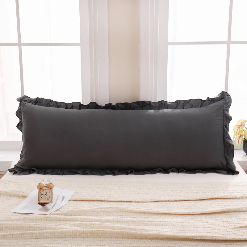Merryword Dark Gray Body Pillow Cover 20x54inches Dark Gray Reversible Long Pillowcase Ruffled Body Pillowcases Cute Pillowcase Pillow Sham (1 Body  Dark Gray) - Image 2