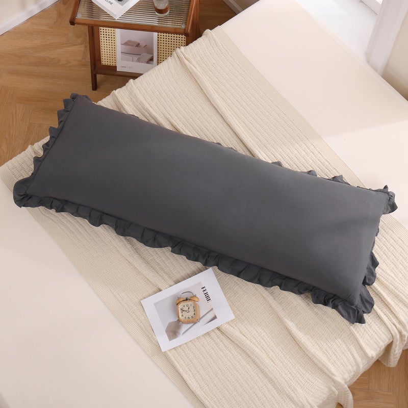 Merryword Dark Gray Body Pillow Cover 20x54inches Dark Gray Reversible Long Pillowcase Ruffled Body Pillowcases Cute Pillowcase Pillow Sham (1 Body  Dark Gray) - Image 4