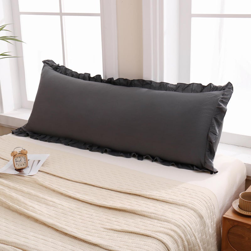 Merryword Dark Gray Body Pillow Cover 20x54inches Dark Gray Reversible Long Pillowcase Ruffled Body Pillowcases Cute Pillowcase Pillow Sham (1 Body  Dark Gray) - Image 1