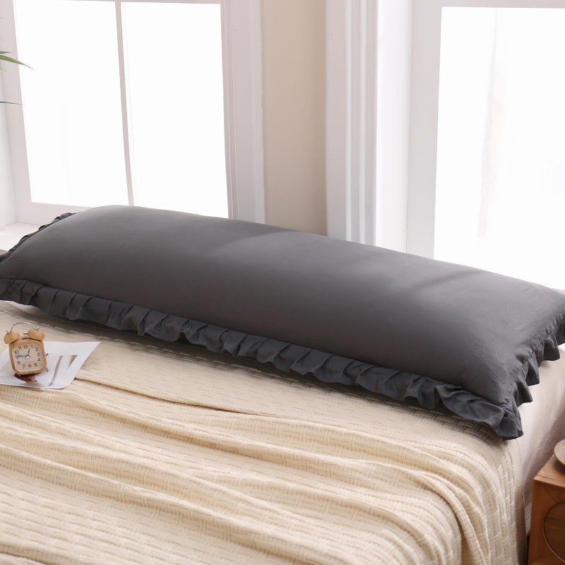 Merryword Dark Gray Body Pillow Cover 20x54inches Dark Gray Reversible Long Pillowcase Ruffled Body Pillowcases Cute Pillowcase Pillow Sham (1 Body  Dark Gray) - Image 3