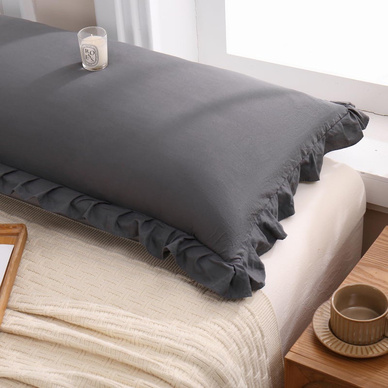 Merryword Dark Gray Body Pillow Cover 20x54inches Dark Gray Reversible Long Pillowcase Ruffled Body Pillowcases Cute Pillowcase Pillow Sham (1 Body  Dark Gray) - Image 5